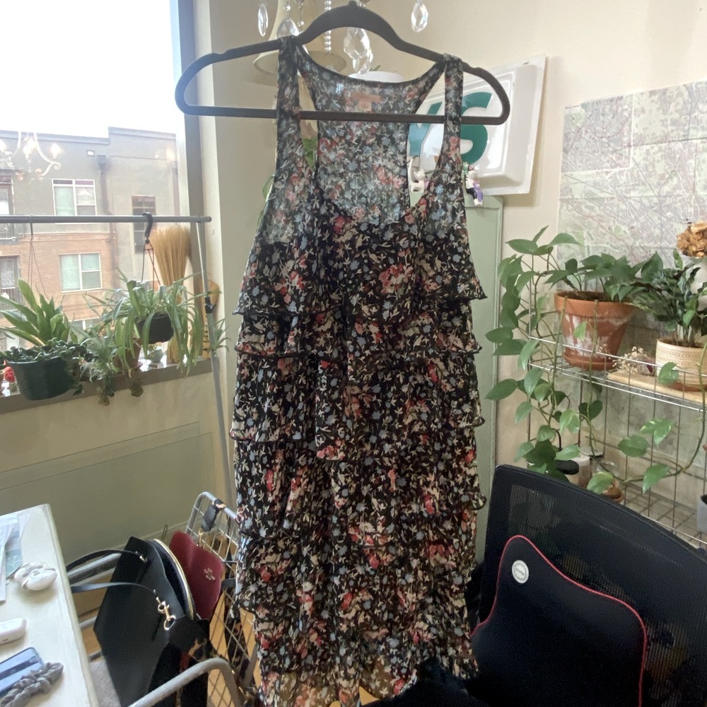 Xhilaration black floral tiered dress boho ruffle mini dress size large